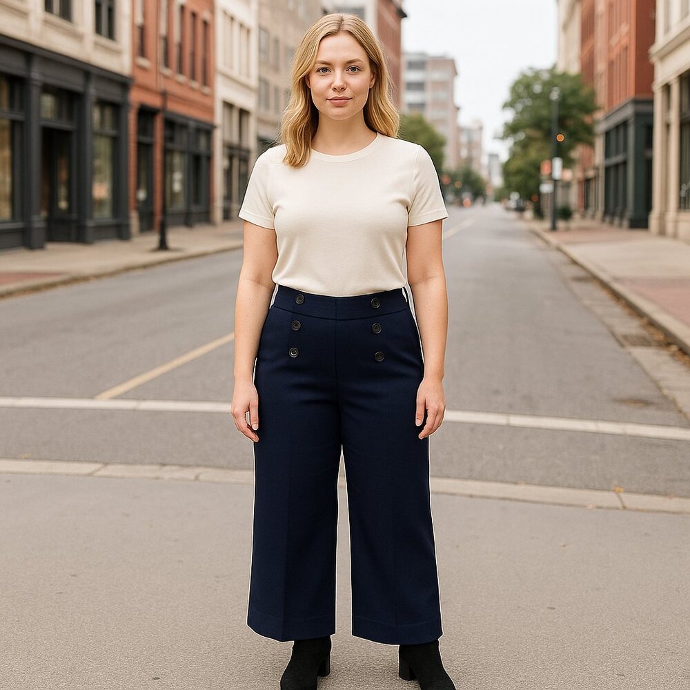 Talbots 16p Sailor Button Wide Leg Pants Indigo - image 1